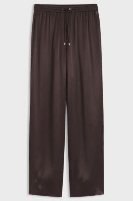 Relaxed-fit trousers in satin, Dark Brown