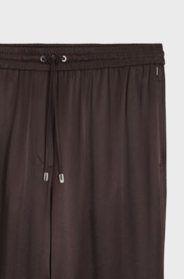 Relaxed-fit trousers in satin, Dark Brown