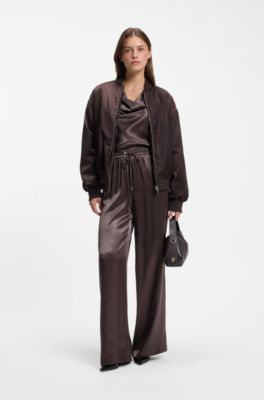Relaxed-fit trousers in satin, Dark Brown