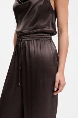 Relaxed-fit trousers in satin, Dark Brown
