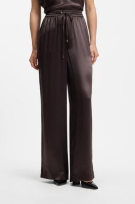 Relaxed-fit trousers in satin, Dark Brown