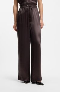 Relaxed-fit trousers in satin, Dark Brown