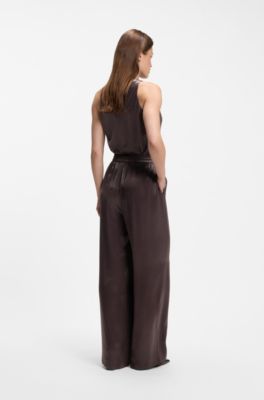 Relaxed-fit trousers in satin, Dark Brown