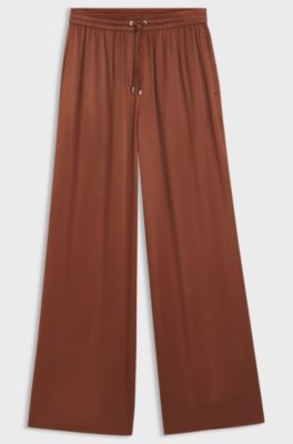 Relaxed-fit trousers in satin, Brown