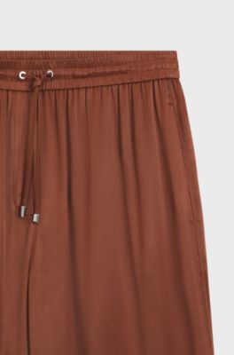 Relaxed fit-byxor i satin, Brun