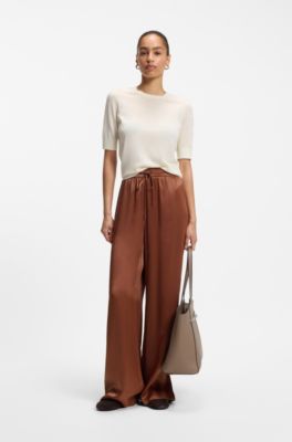 Relaxed fit-byxor i satin, Brun