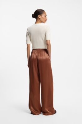 Relaxed fit-byxor i satin, Brun