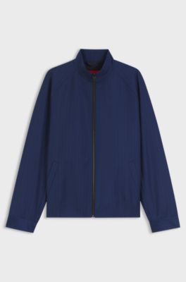 Slim-fit colbert van scheerwol met krijtstrepen, Blauw