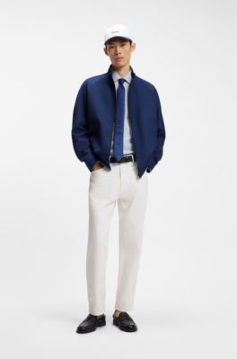 Slim-fit jacket in chalk-striped virgin wool, Blue