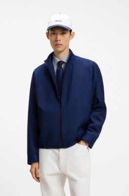 Giacca slim fit in lana vergine a righe gessate, Blu