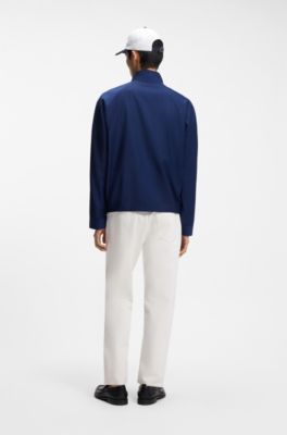 Slim-fit colbert van scheerwol met krijtstrepen, Blauw