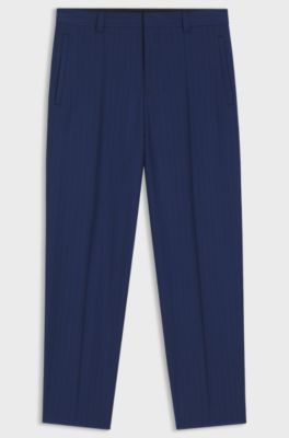 Pantaloni slim fit in lana vergine a righe gessate, Blu