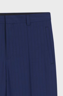 Pantaloni slim fit in lana vergine a righe gessate, Blu