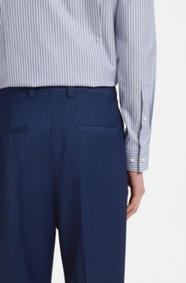 Slim-fit trousers in chalk-striped virgin wool, Blue