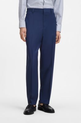 Pantaloni slim fit in lana vergine a righe gessate, Blu