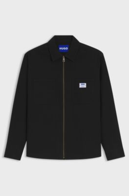 Oversized-fit overshirt in stretch-cotton canvas, Black
