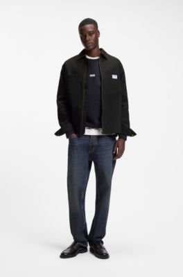 Oversized-fit overshirt in stretch-cotton canvas, Black