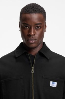 Oversized-fit overshirt in stretch-cotton canvas, Black