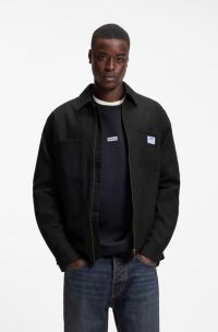 Oversized-fit overshirt in stretch-cotton canvas, Black