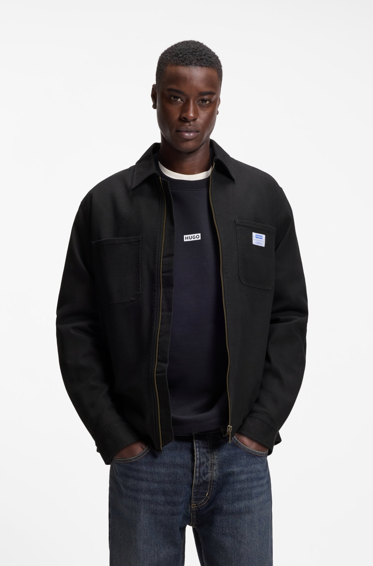 Hugo Oversized-fit overshirt in stretch-cotton canvas skjortor & blusar herr