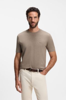 Cotton-jersey T-shirt with logo detail, Light Brown