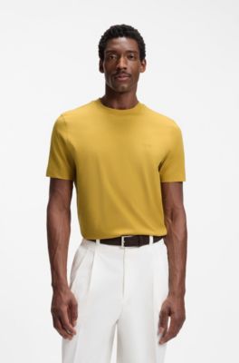 T-shirt in jersey di cotone con dettaglio logo, Oro