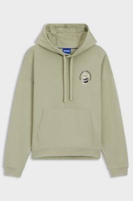 Cotton-terry hoodie with logo graphic, Light Green