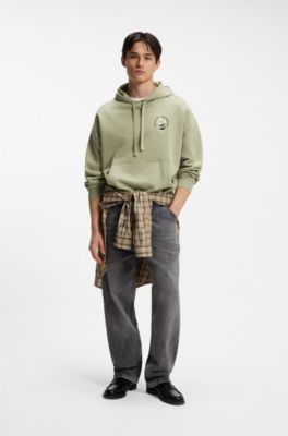 Cotton-terry hoodie with logo graphic, Light Green