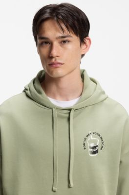 Cotton-terry hoodie with logo graphic, Light Green