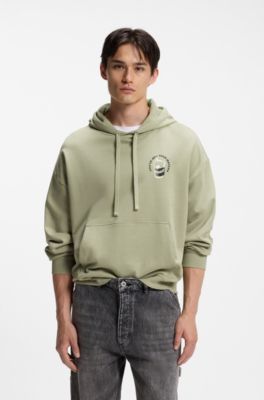 Cotton-terry hoodie with logo graphic, Light Green