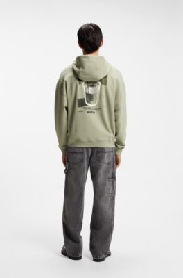 Cotton-terry hoodie with logo graphic, Light Green