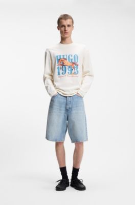 Cotton-jersey T-shirt with graphic print, Natural