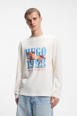 Cotton-jersey T-shirt with graphic print, Natural