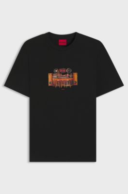 Cotton-jersey T-shirt with printed artwork, Black