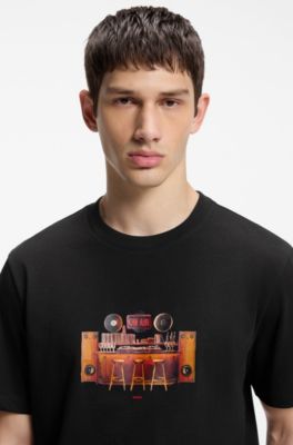 Cotton-jersey T-shirt with printed artwork, Black