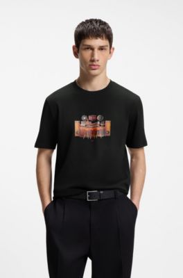 Cotton-jersey T-shirt with printed artwork, Black