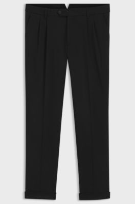 Pantaloni con fit affusolato in twill di cotone elasticizzato, Nero
