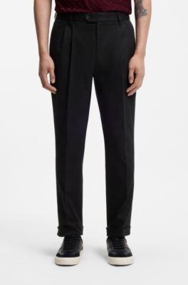 Pantaloni con fit affusolato in twill di cotone elasticizzato, Nero