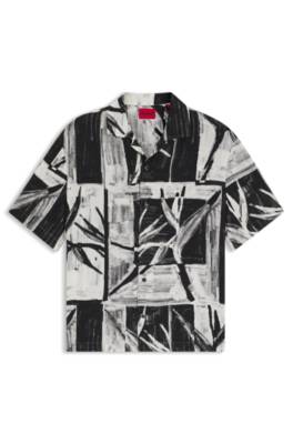 Oversized-fit printed shirt with camp collar 1