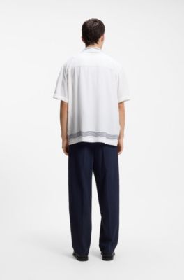 Camicia oversized fit stampata con colletto aperto, Bianco