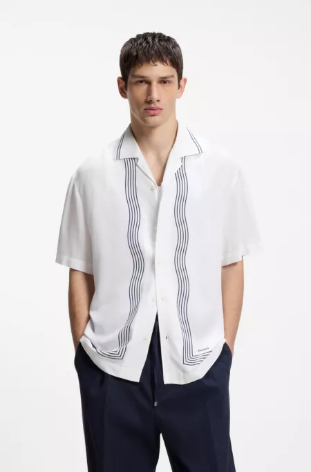 Oversized-fit printed shirt with camp collar