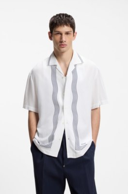 Oversized-fit printed shirt with camp collar