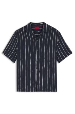 HUGO - Oversized-fit printed shirt with camp collar - Dark Blue