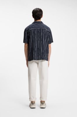 Oversized-fit printed shirt with camp collar, Dark Blue