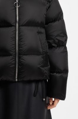 Shiny down puffer jacket with statement puller, Black