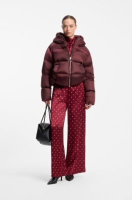 Shiny down puffer jacket with statement puller, Brown