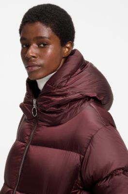 Water-repellent down puffer jacket, Brown