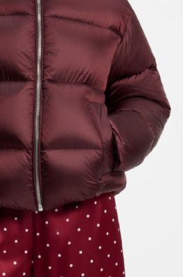 Shiny down puffer jacket with statement puller, Brown