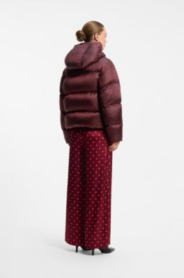 Shiny down puffer jacket with statement puller, Brown