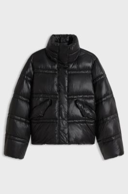 Shiny down jacket with double-stitched quilting, Black